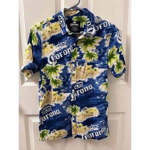 Corona Hawaiian Shirt Men’s Small Blue Island Print Short Sleeve Button Up